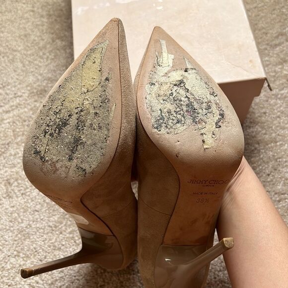 Jimmy Choo Anouk Suede Nude 120mm 38.5 - Picture 12 of 12